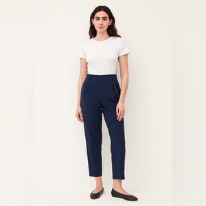 Loft High Rise Straight Elastic Waist Pull On Pleated Trouser in Navy
